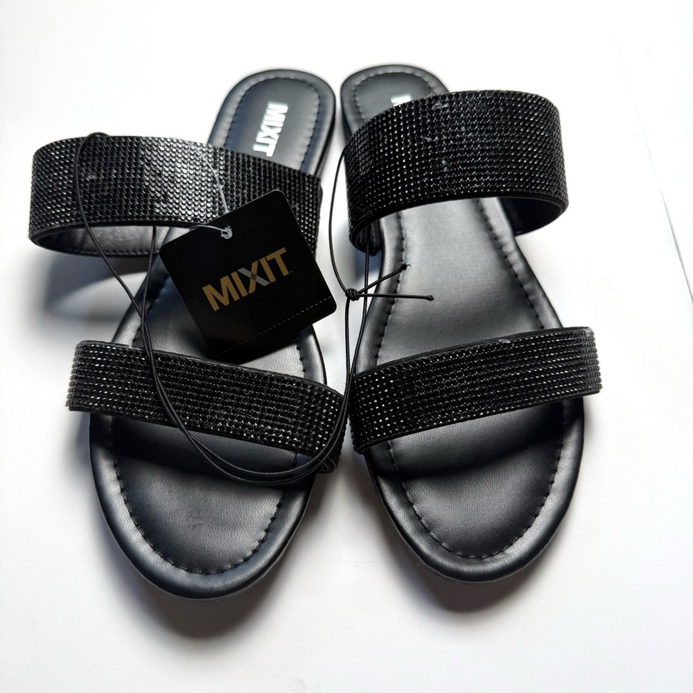 JCPenney Mixit Black Sparkle Rhinestone Sandals Size 7.5